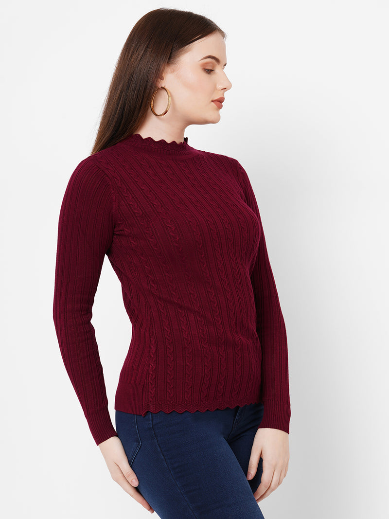 Women Maroon Solid Full Length Sweaters & Sweatshirts