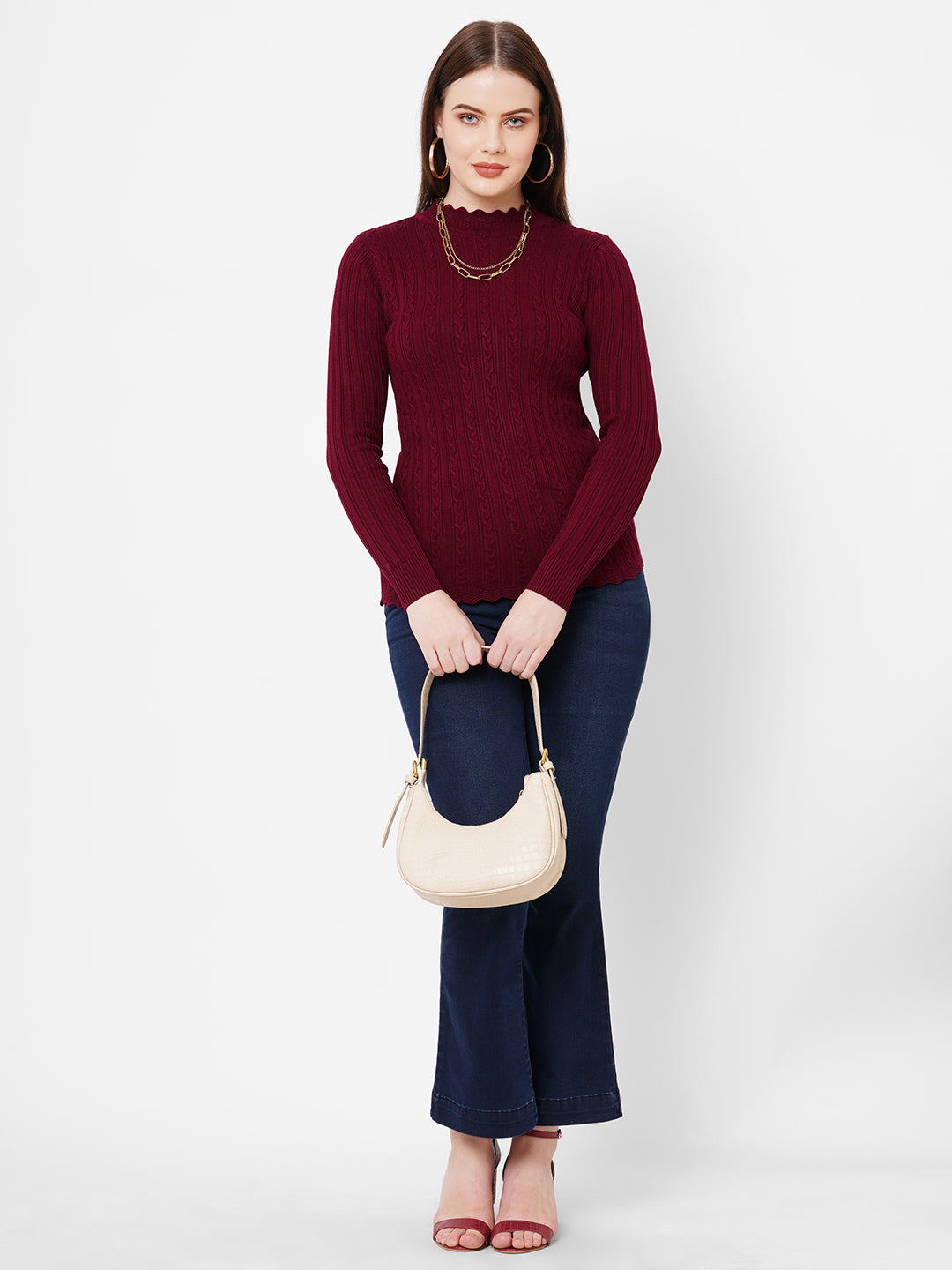 Women Maroon Slim Fit Sweater