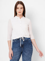 Women Bleach White Lace Three-Quarter Sleeves Shirts