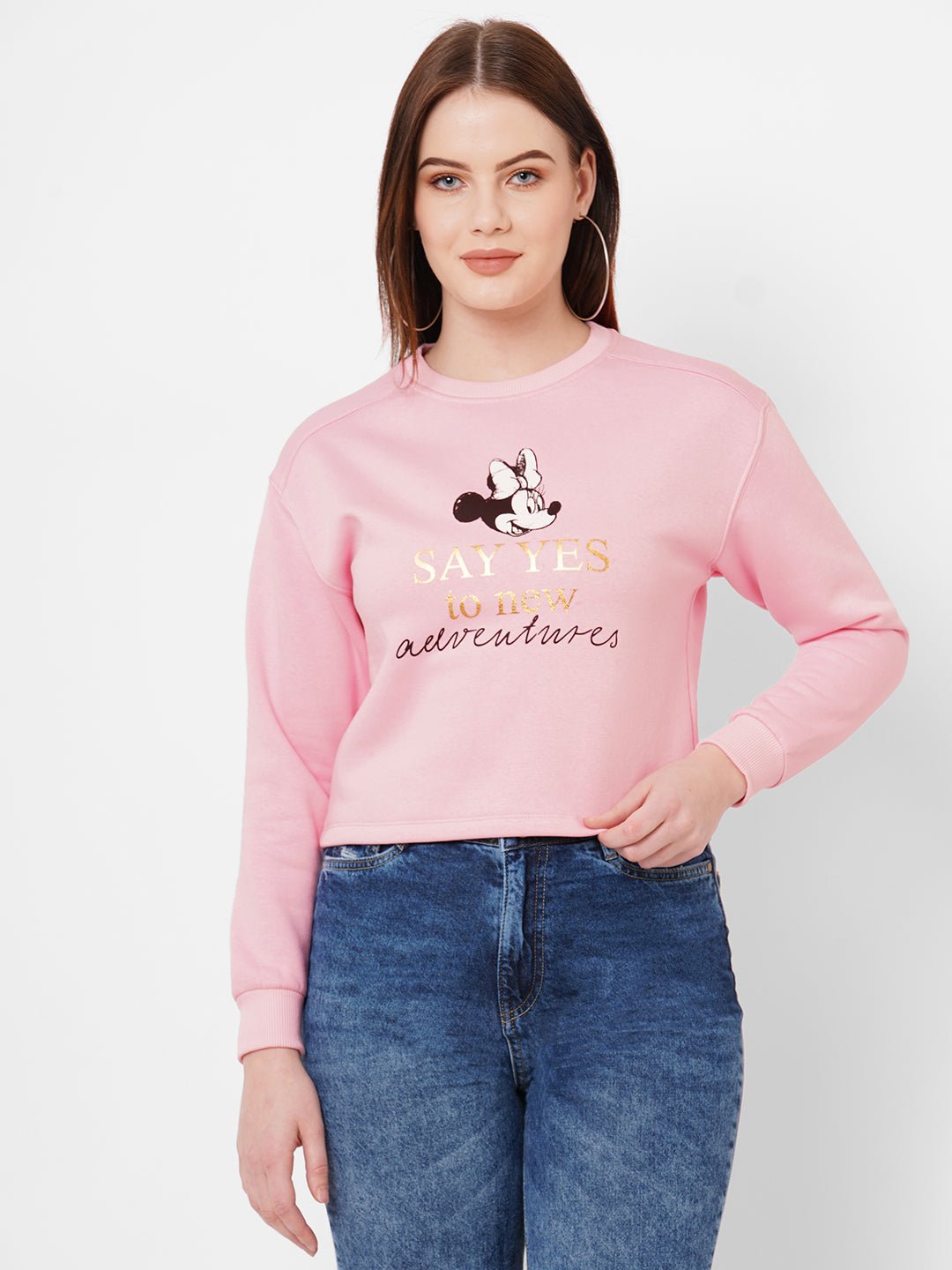 Women Dusty Pink Printed Sweatshirt