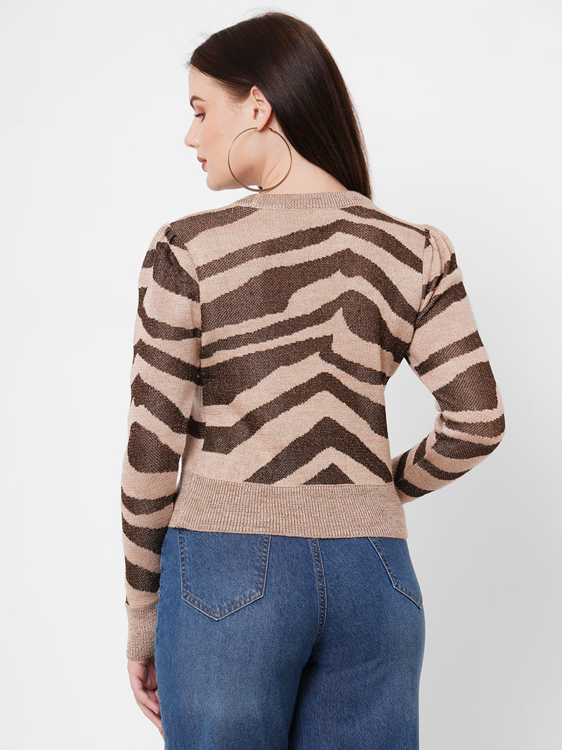 Women Beige Printed Full Length Sweaters & Sweatshirts