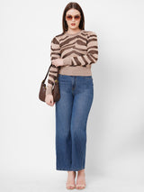 Women Beige Printed Full Length Sweaters & Sweatshirts