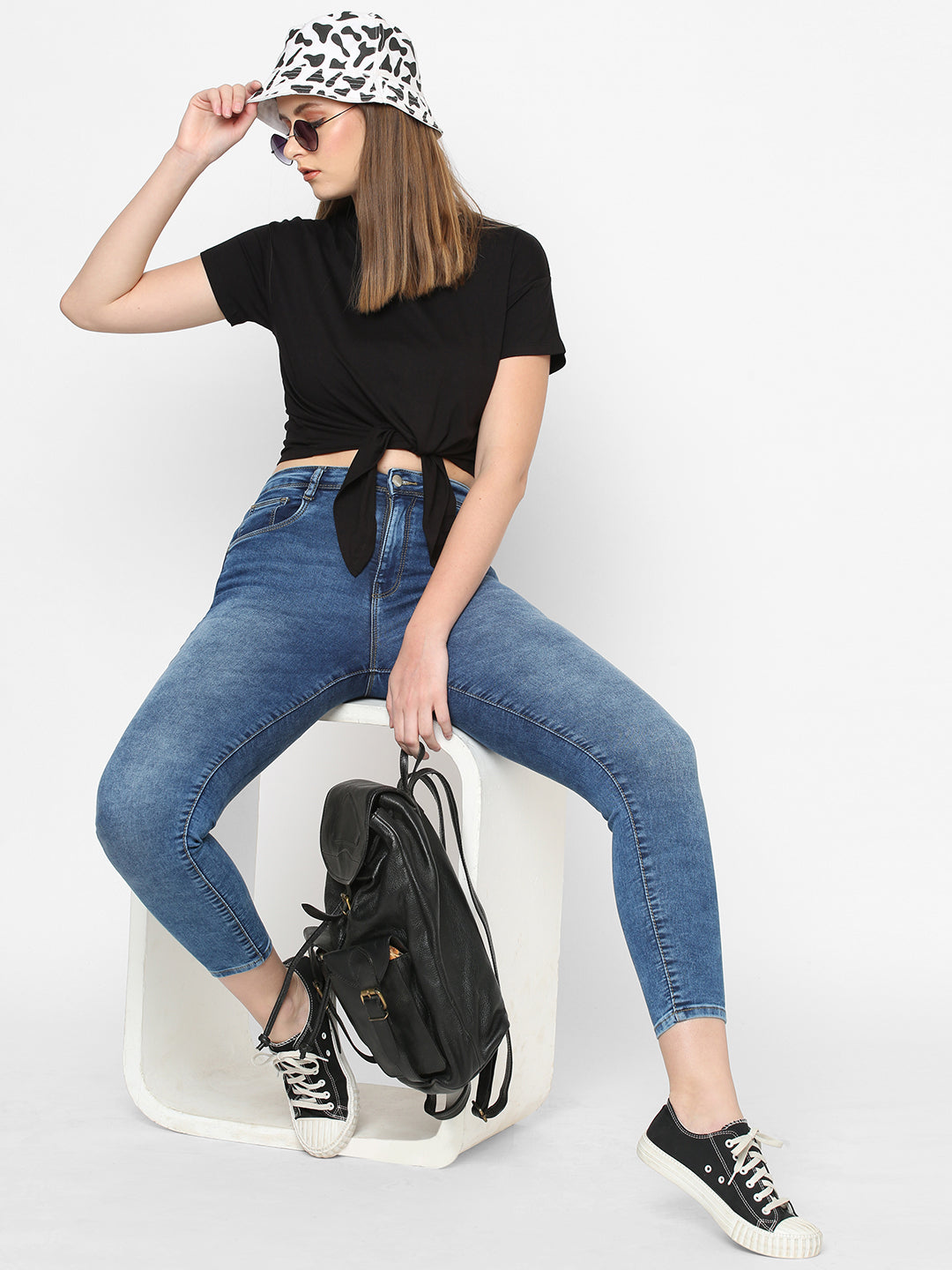 Women Black Crop T-Shirt