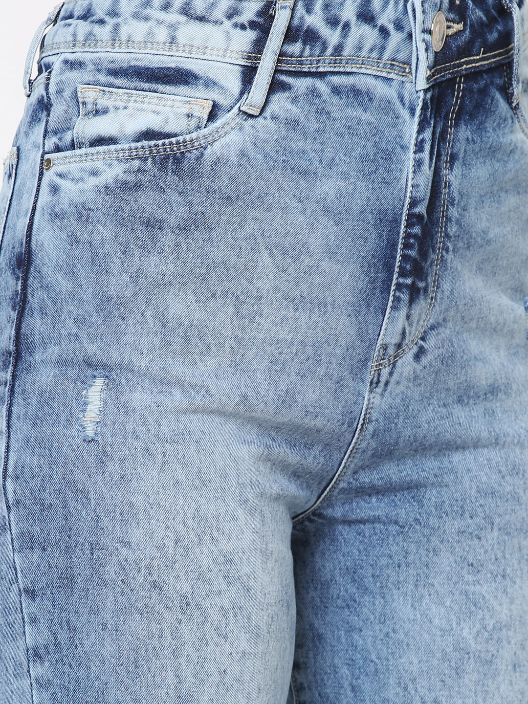 Women Light Blue High-Rise Mom Fit Jeans