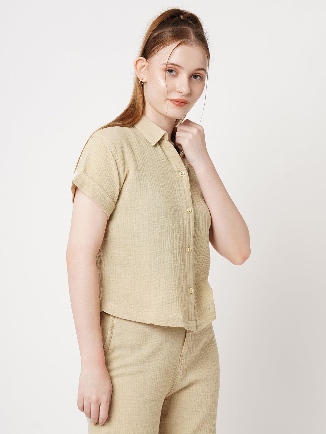 Women Solid Crop Shirt