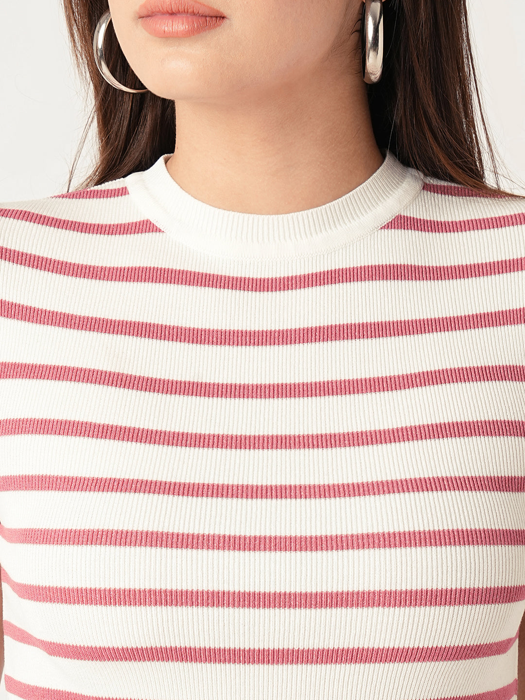 Blush Pink-White Flat Knit Top
