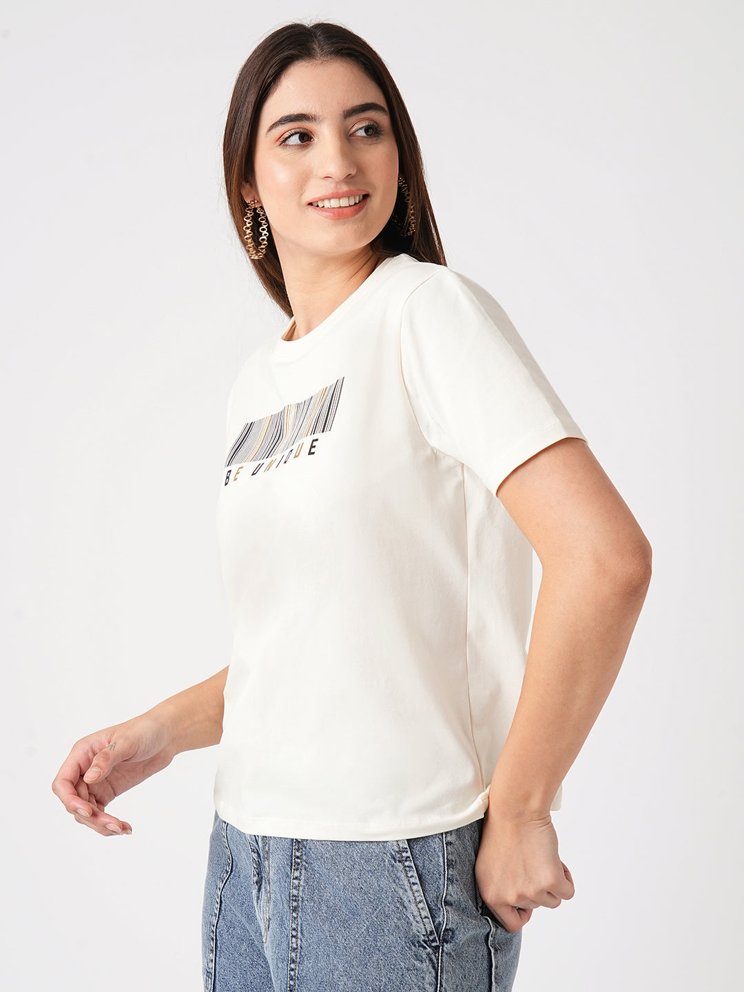 Women Ivory Boxy Graphic Tees