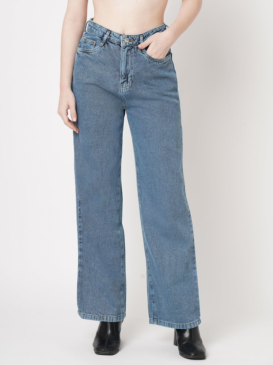 Women Light Blue High-Rise Wide Leg Jeans