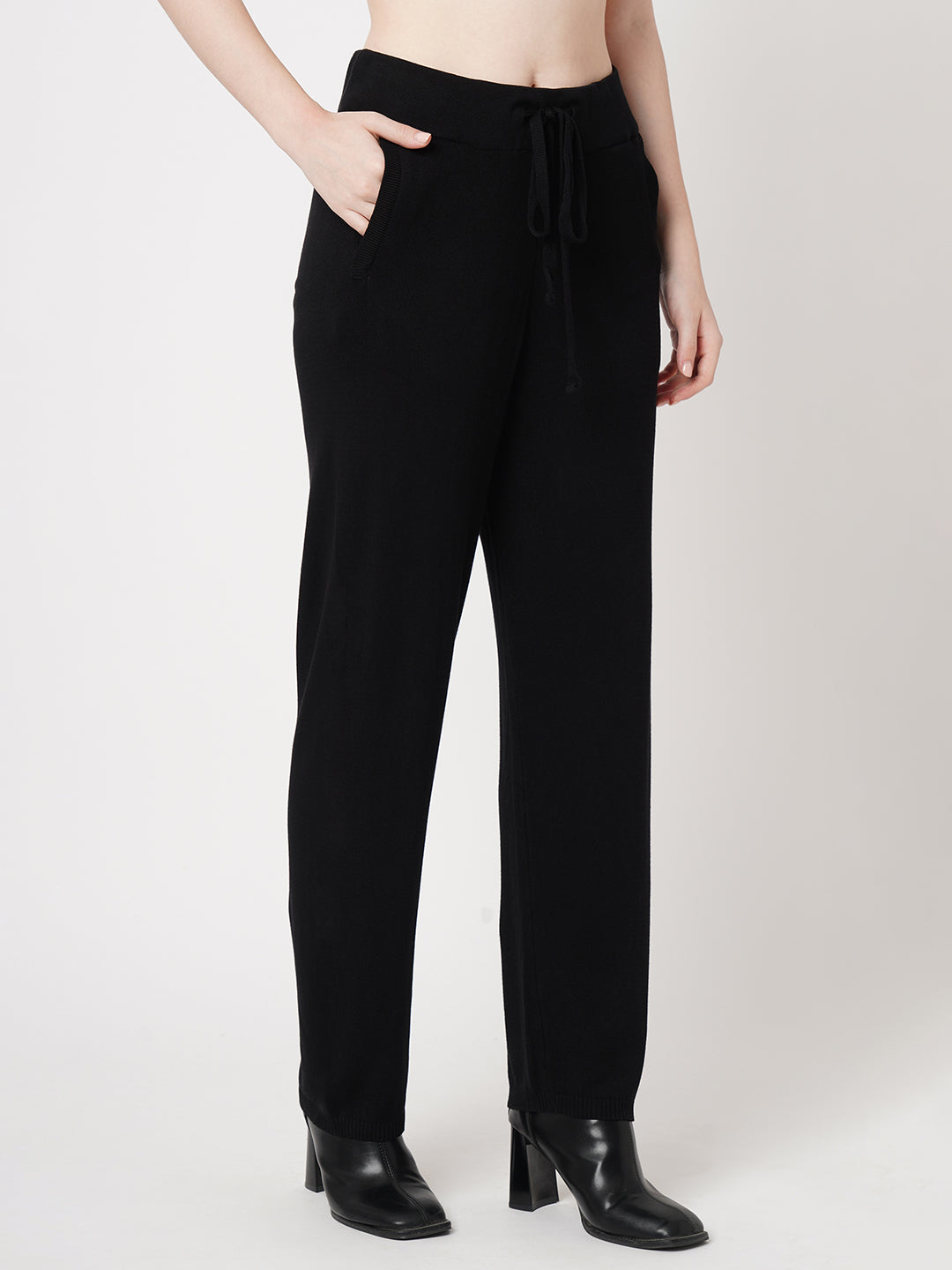 Women Black High-Rise Straight Fit Trousers