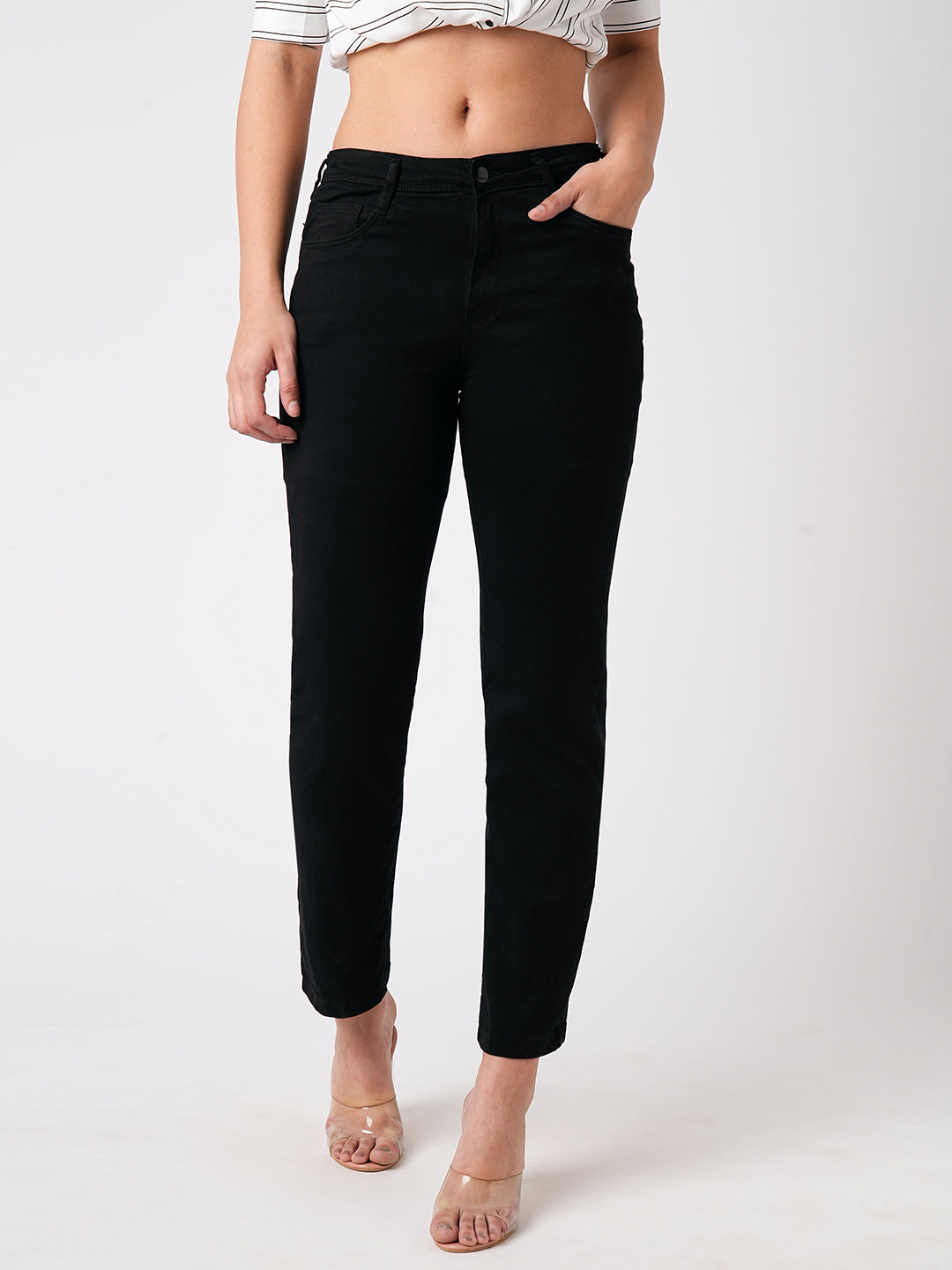 Women Black High-Rise Slim Straight Fit Jeans