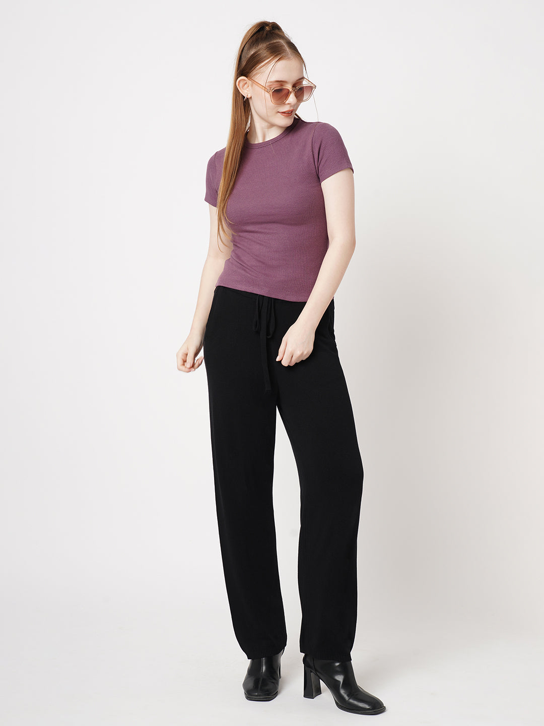 Women Black High-Rise Straight Fit Trousers