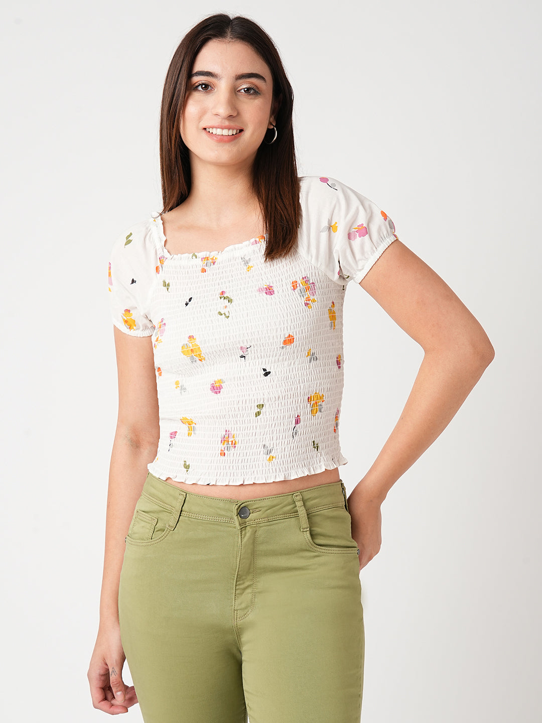 Women Off White Crop Top