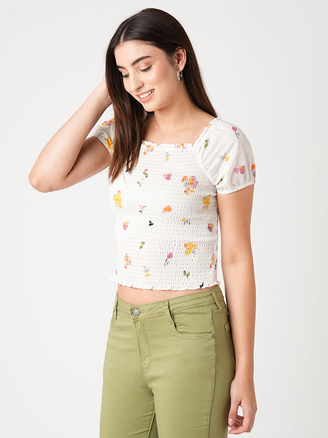 Women Off White Crop Top