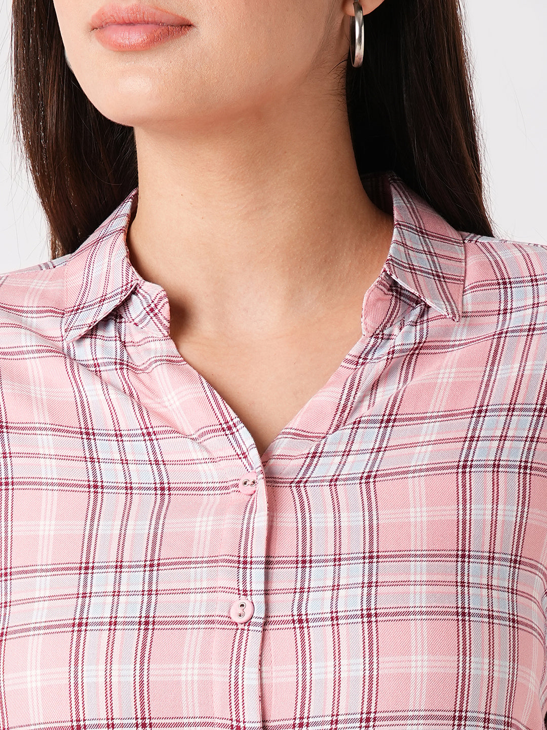 Women Slim Fit Pink Clay Checks Shirt
