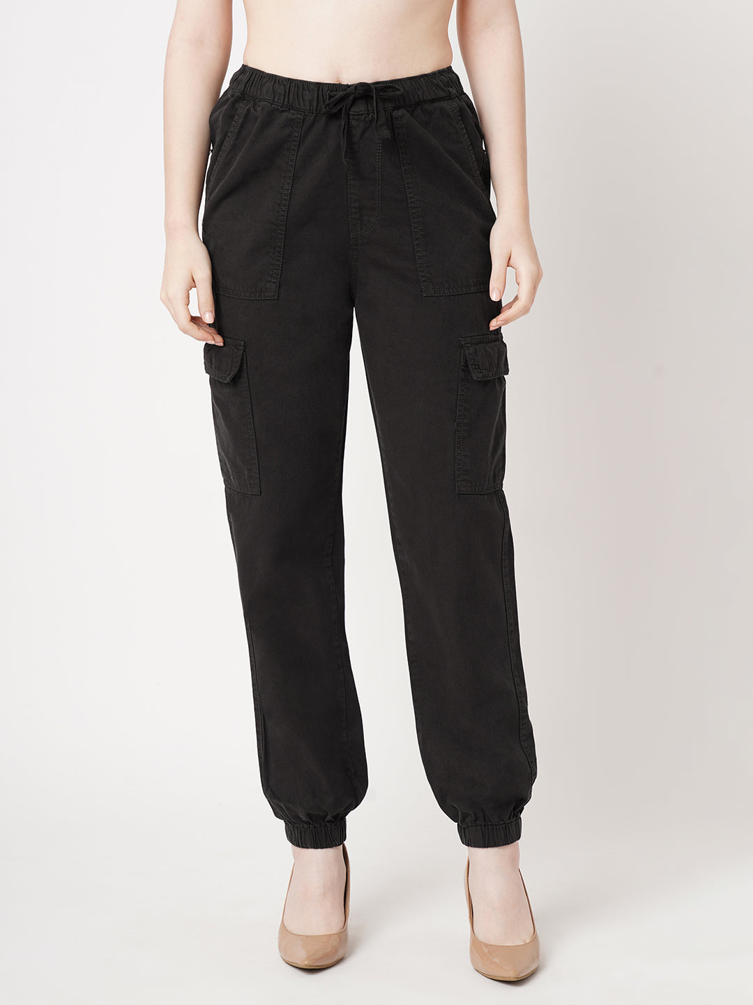 Women Charcoal High-Rise Cargo Joggers