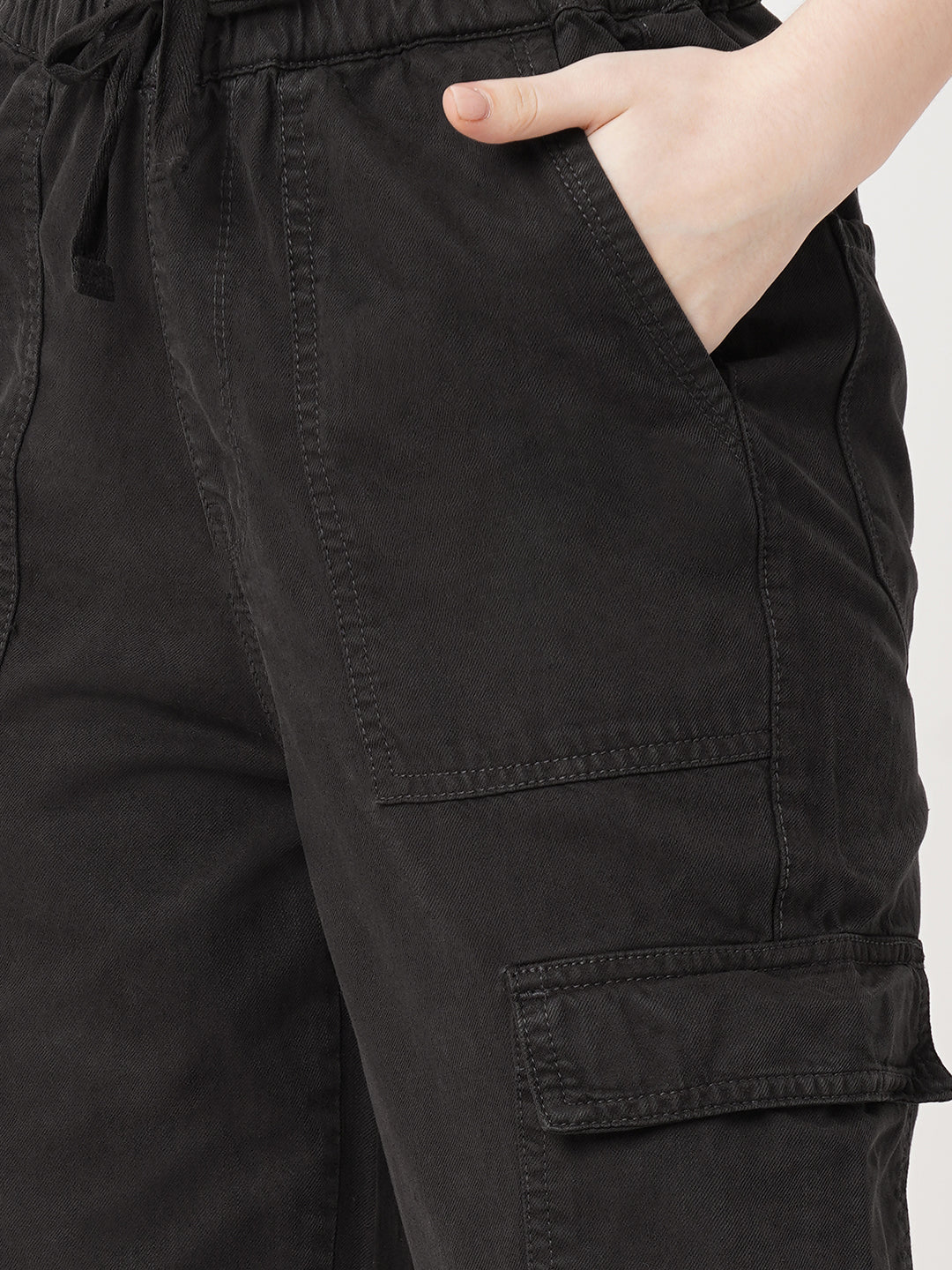 Women Charcoal Mid-Rise Cargo Jogger