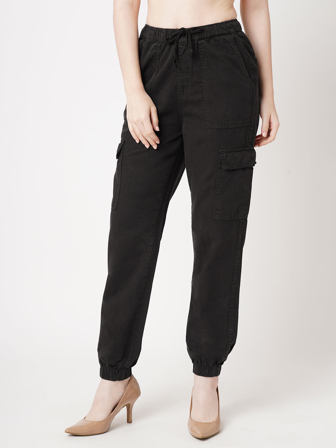 Women Charcoal High-Rise Cargo Joggers