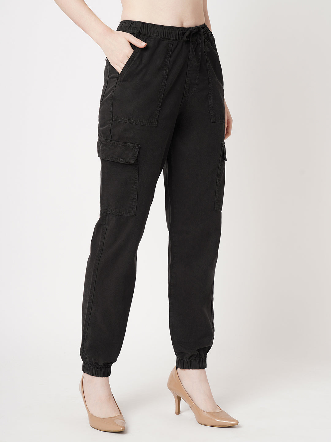 Women Charcoal High-Rise Cargo Joggers