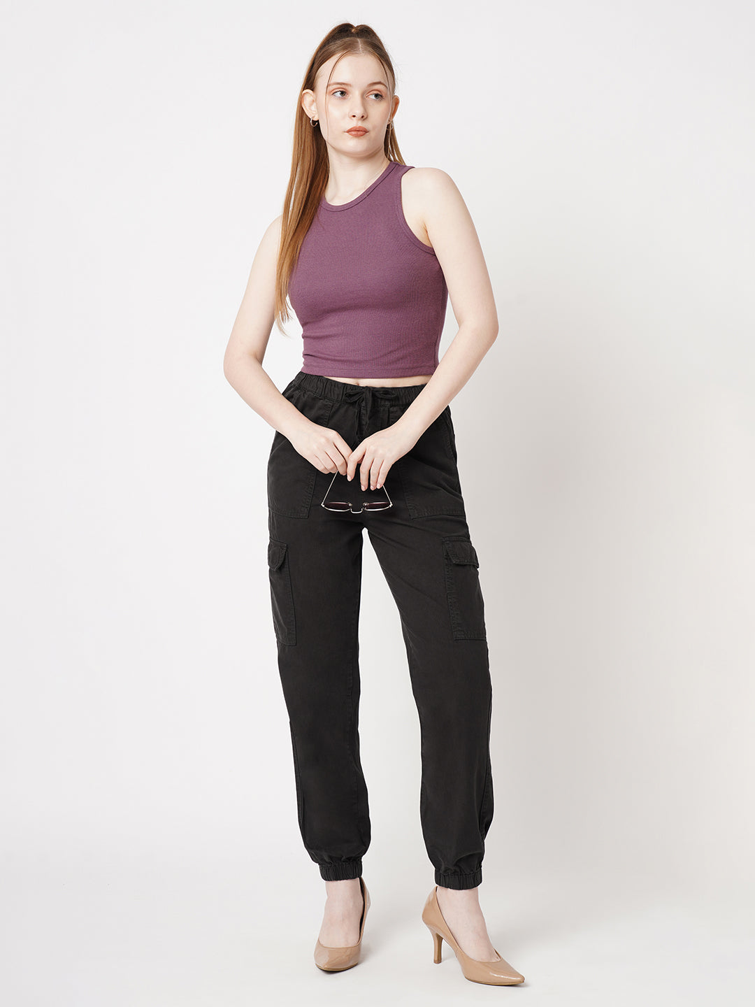 Women Charcoal High-Rise Cargo Joggers