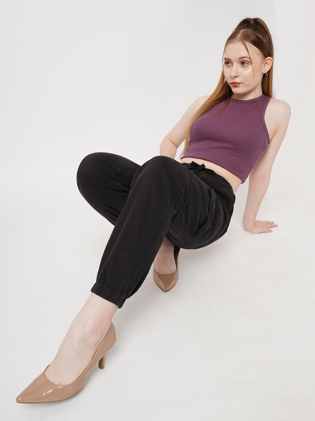 Women Charcoal High-Rise Cargo Joggers