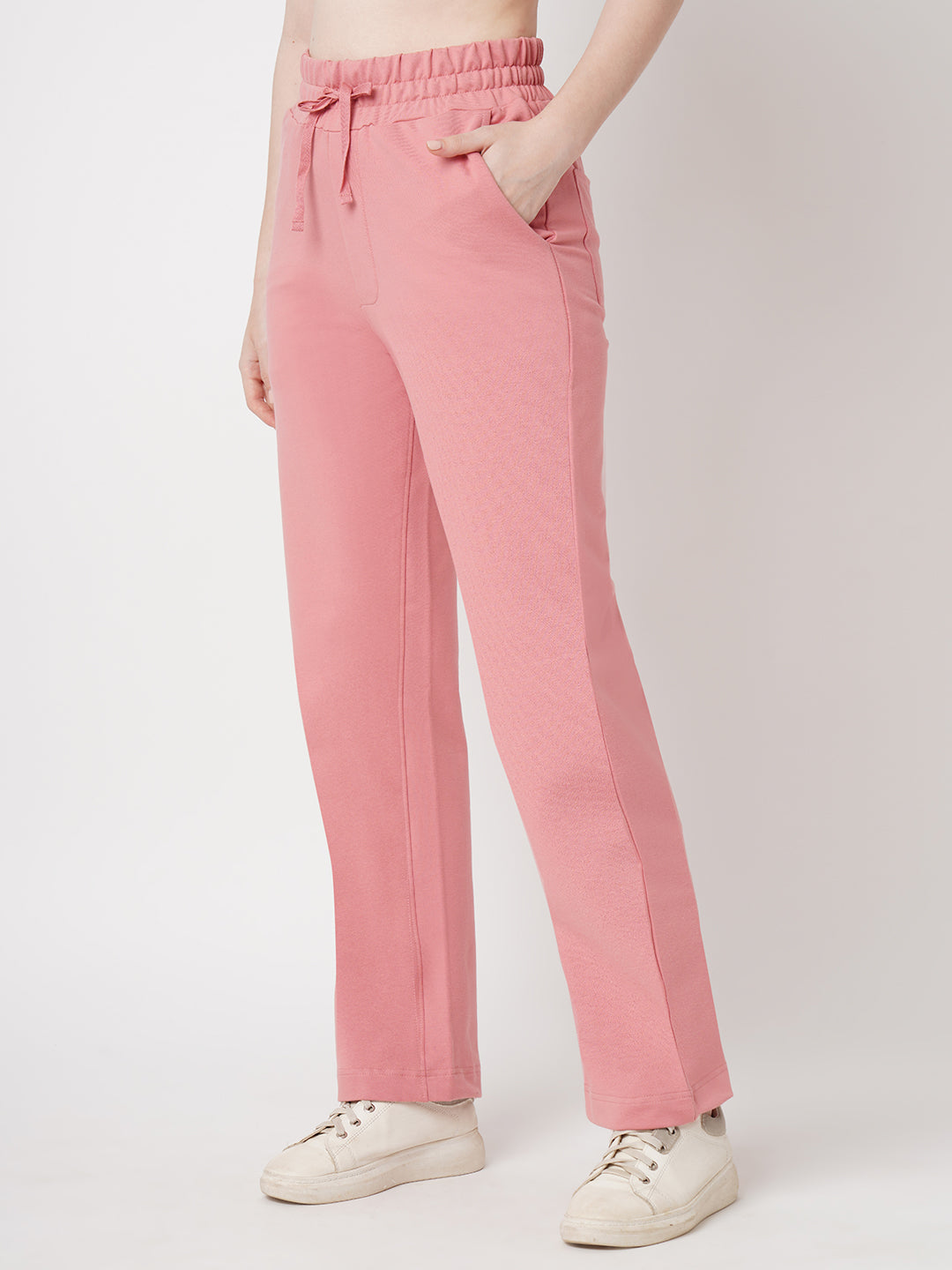 Women Blush Pink Loose Straight Fit Trouser