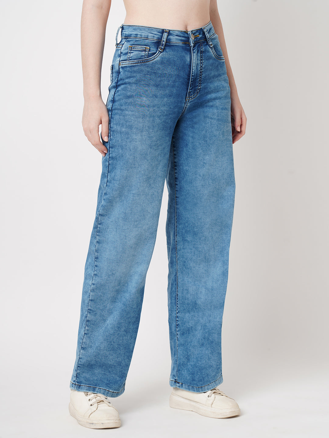 Women Blue High-Rise Wide Leg Jeans