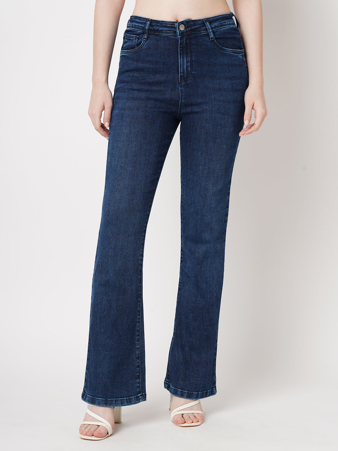 Women Blue High-Rise Mini Flare Jeans
