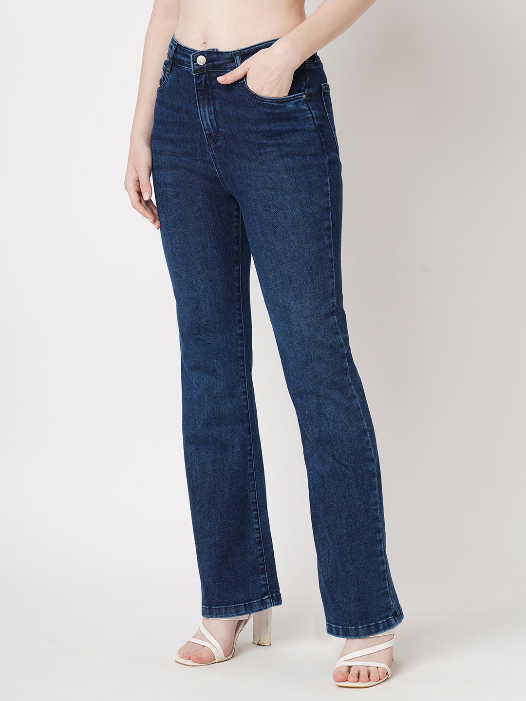 Women Blue High-Rise Mini Flare Jeans