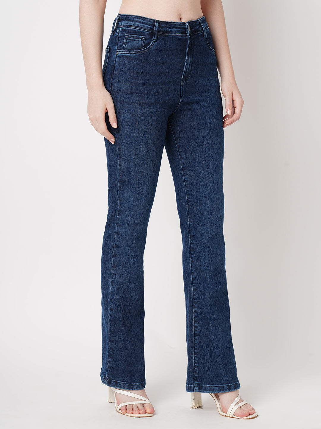 Women Blue High-Rise Mini Flare Jeans