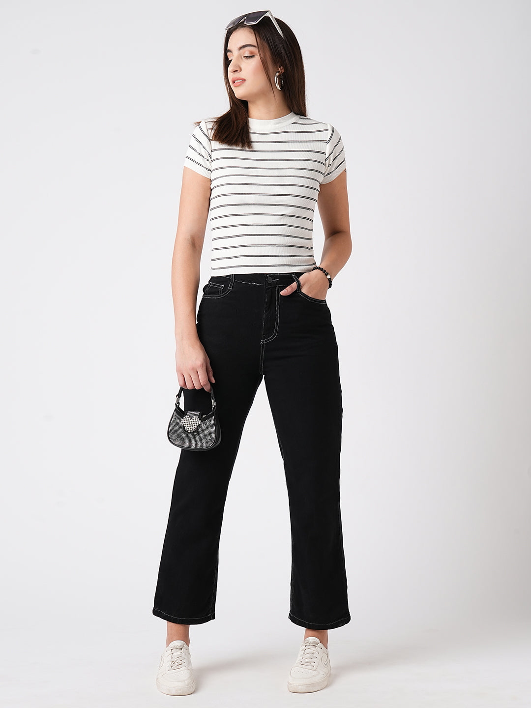 Women Black High-Rise Relaxed Straight Fit Jeans