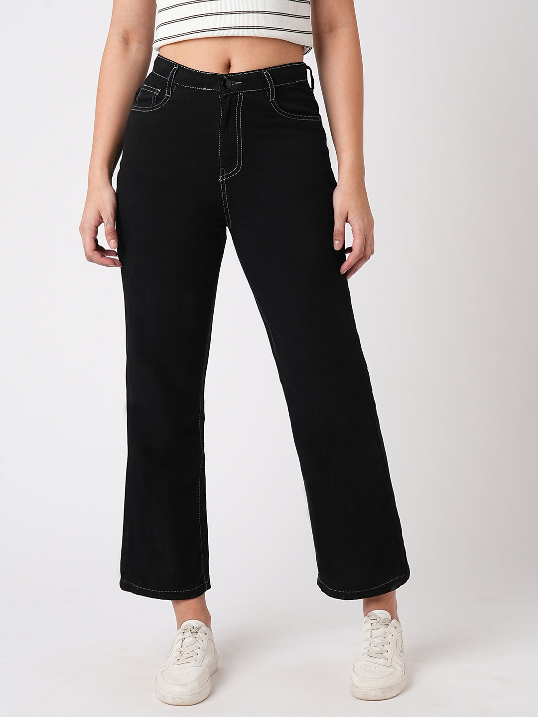 Women Black High-Rise Loose Straight Fit Jeans