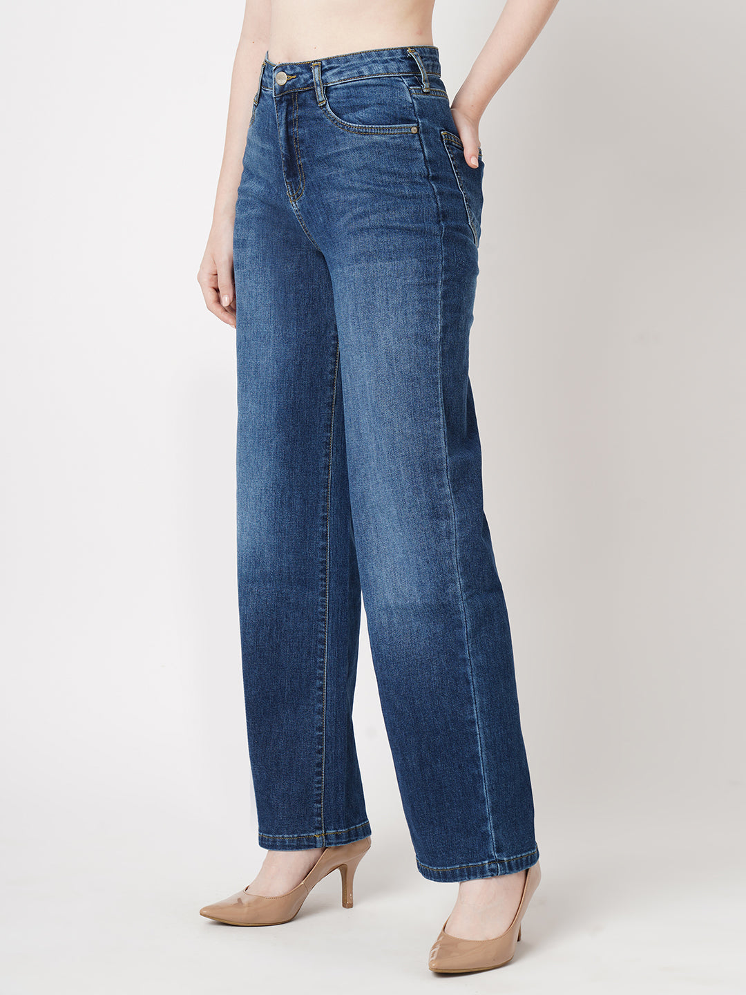 Women Blue High-Rise Wide Leg Jeans