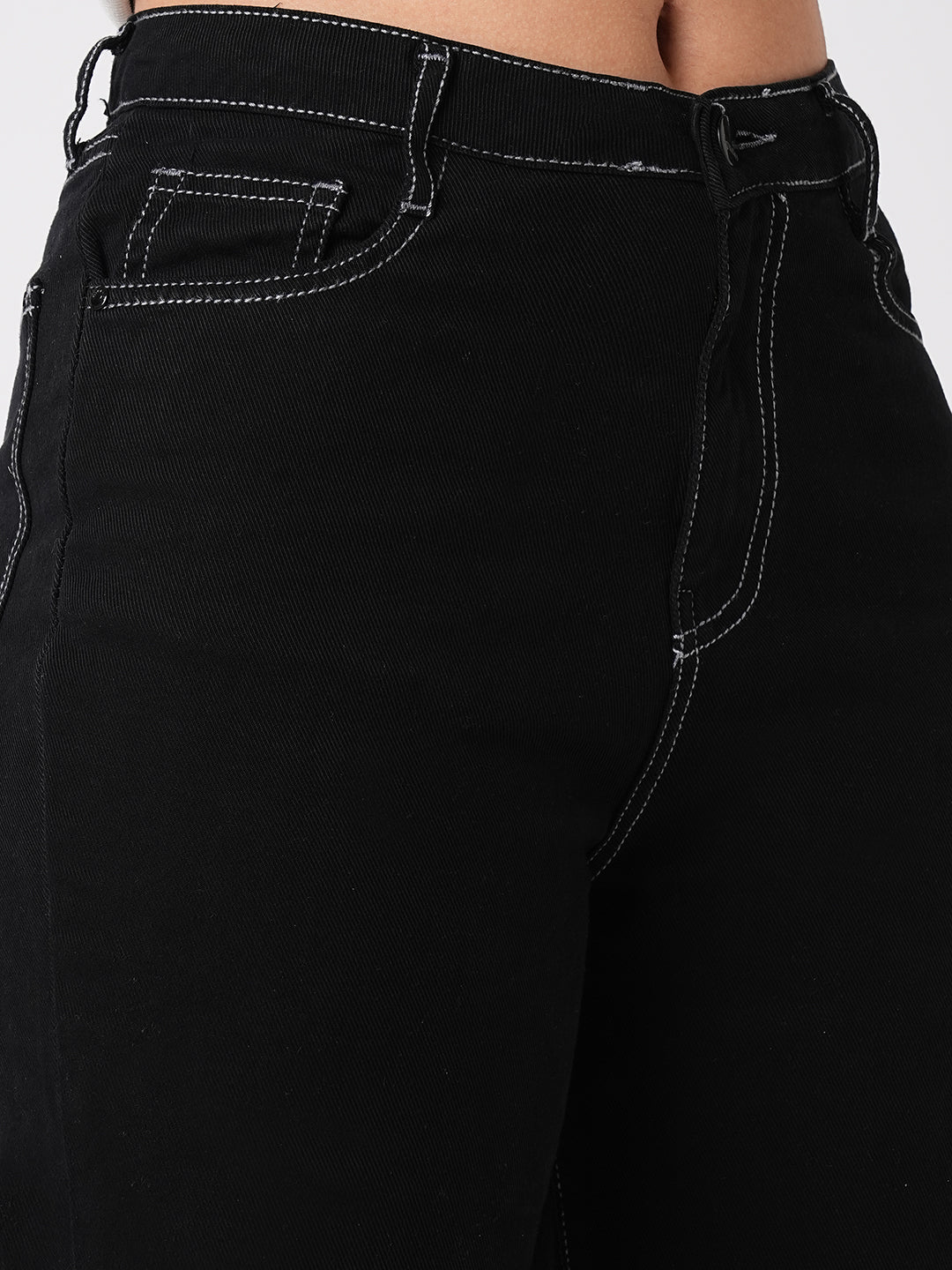 Women Black High-Rise Loose Straight Fit Jeans