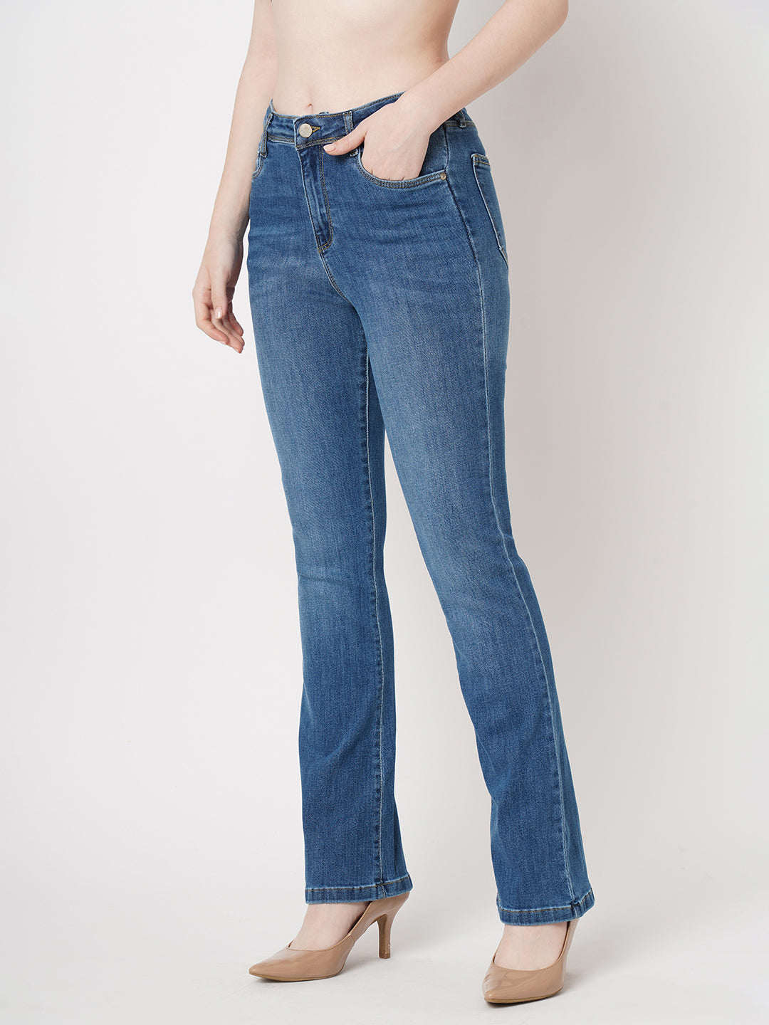 Women High-Rise Mini Flare Jeans