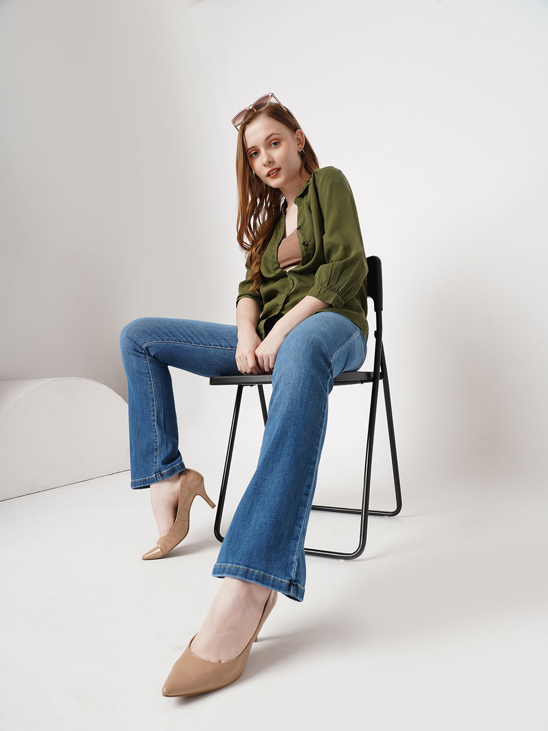 Women High-Rise Mini Flare Jeans