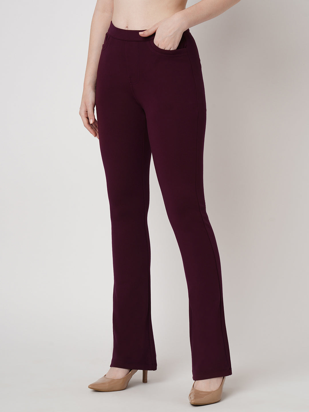 Women Wine Mini Flare Treggings