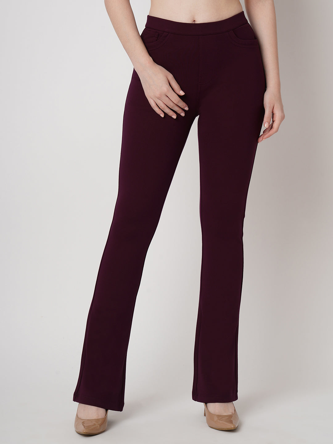 Women Wine Mini Flare Treggings