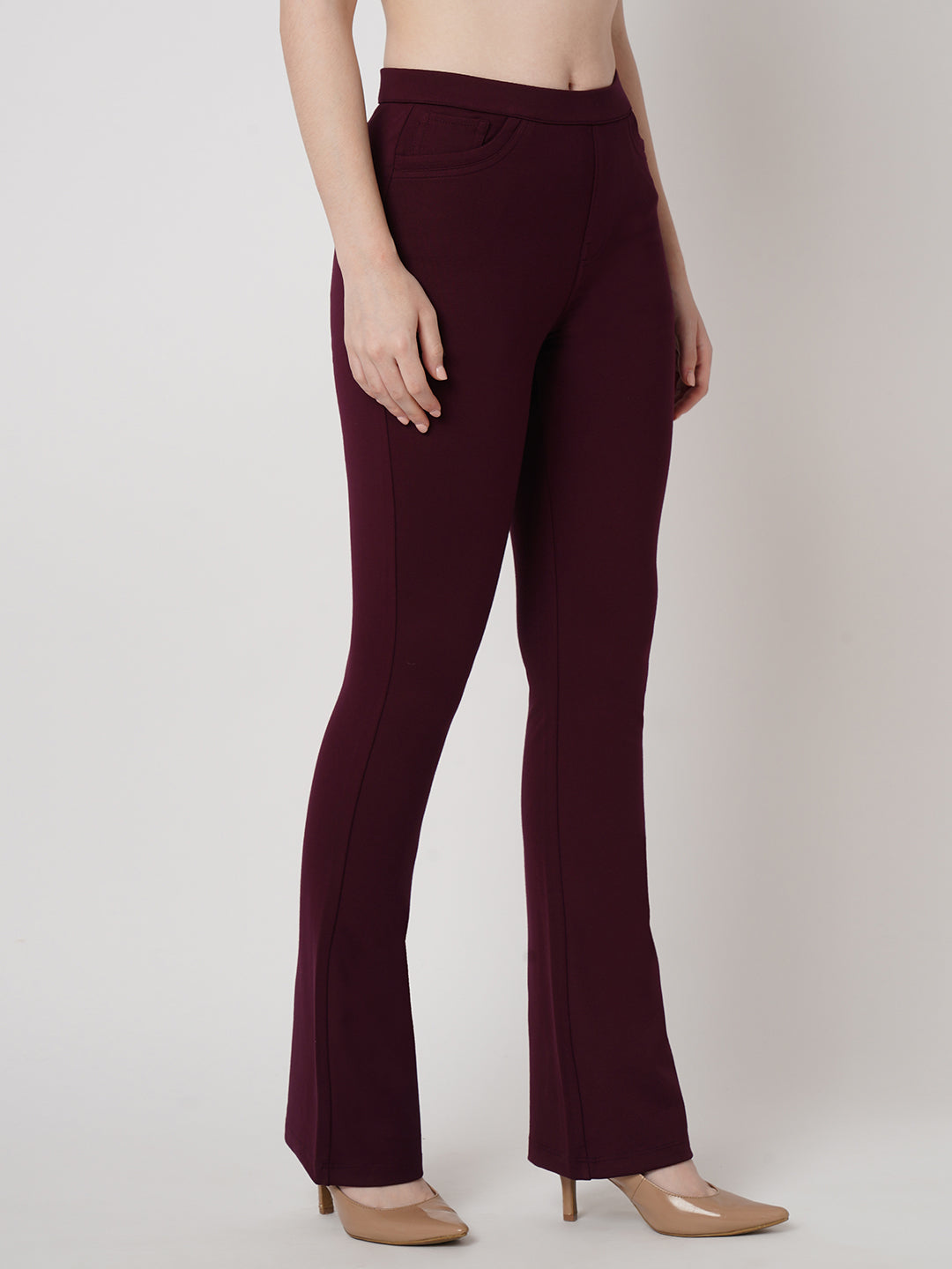 Women Wine Mini Flare Treggings
