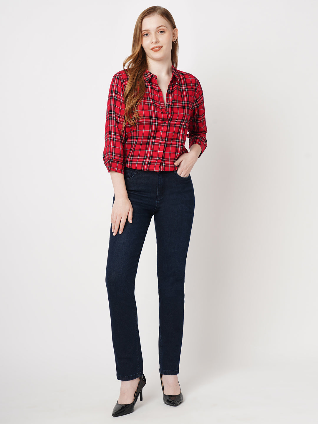 Women High-Rise Snug Straight Fit Jeans