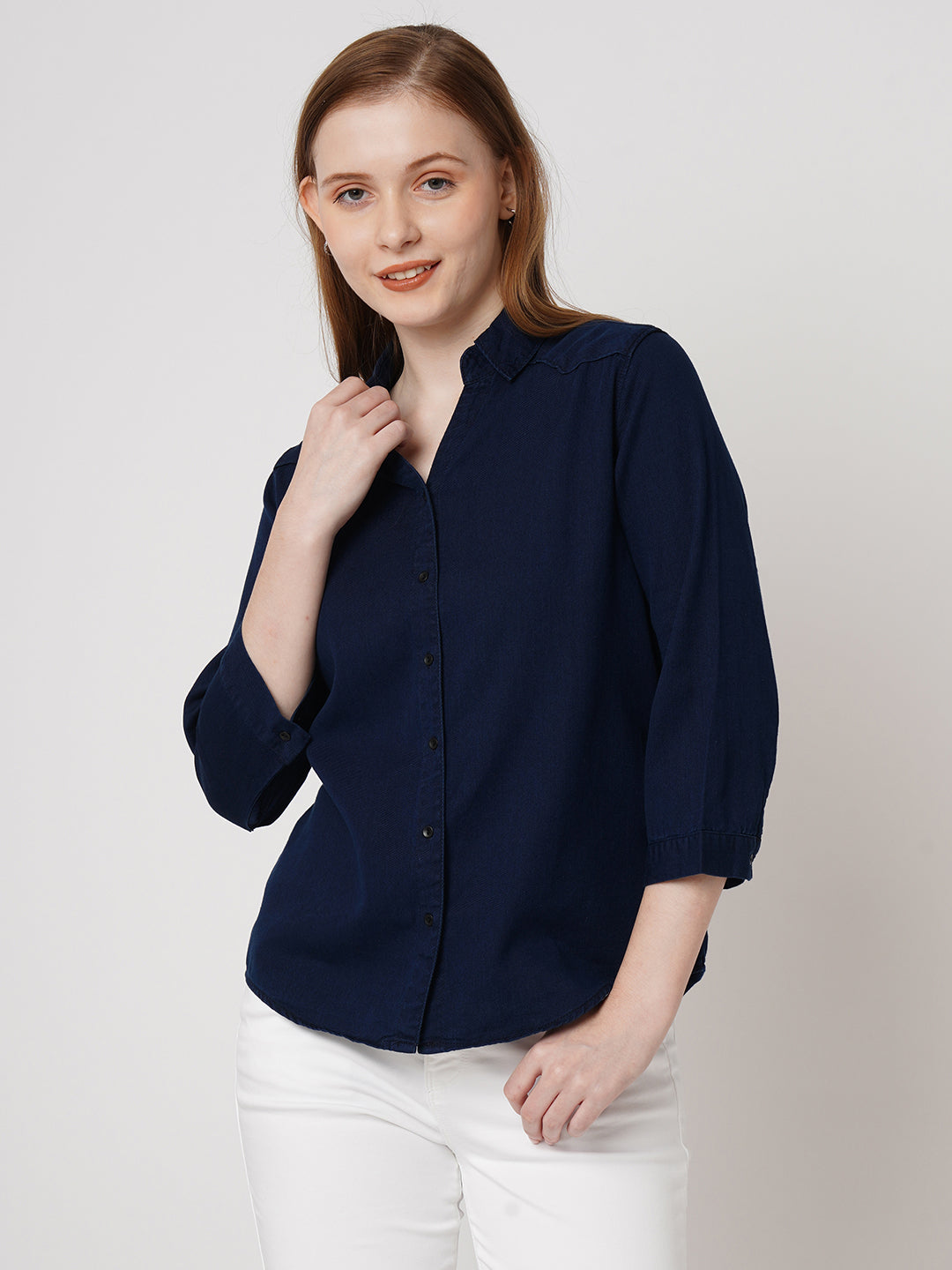 Women Solid Denim Shirt