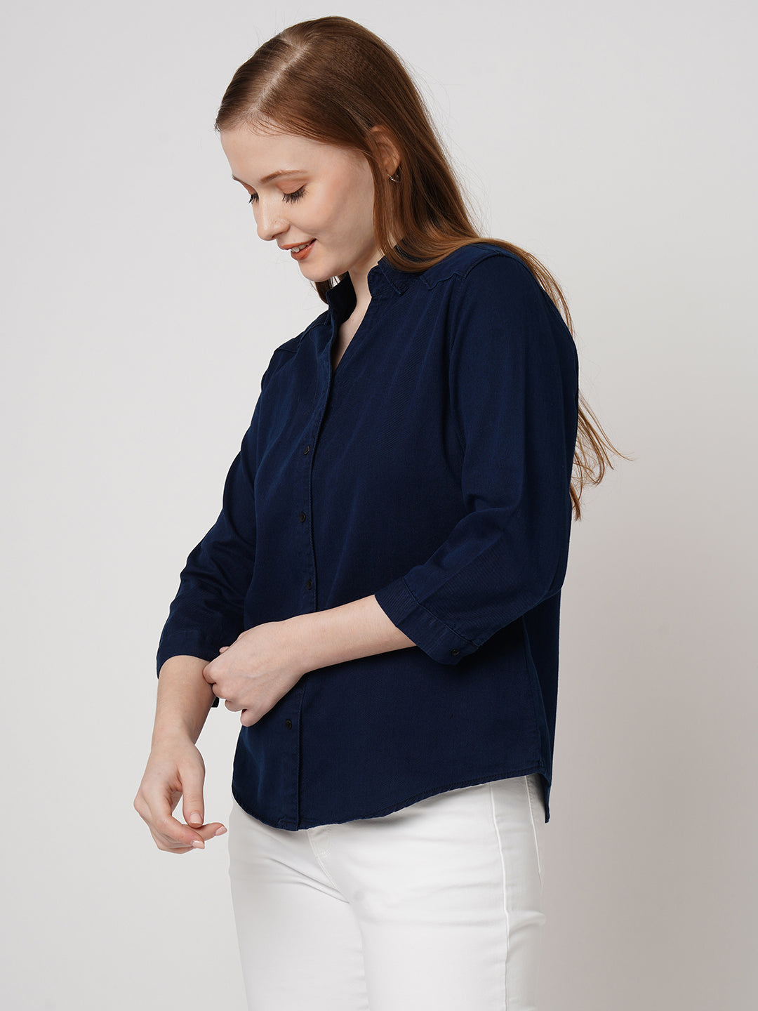 Women Solid Denim Shirt