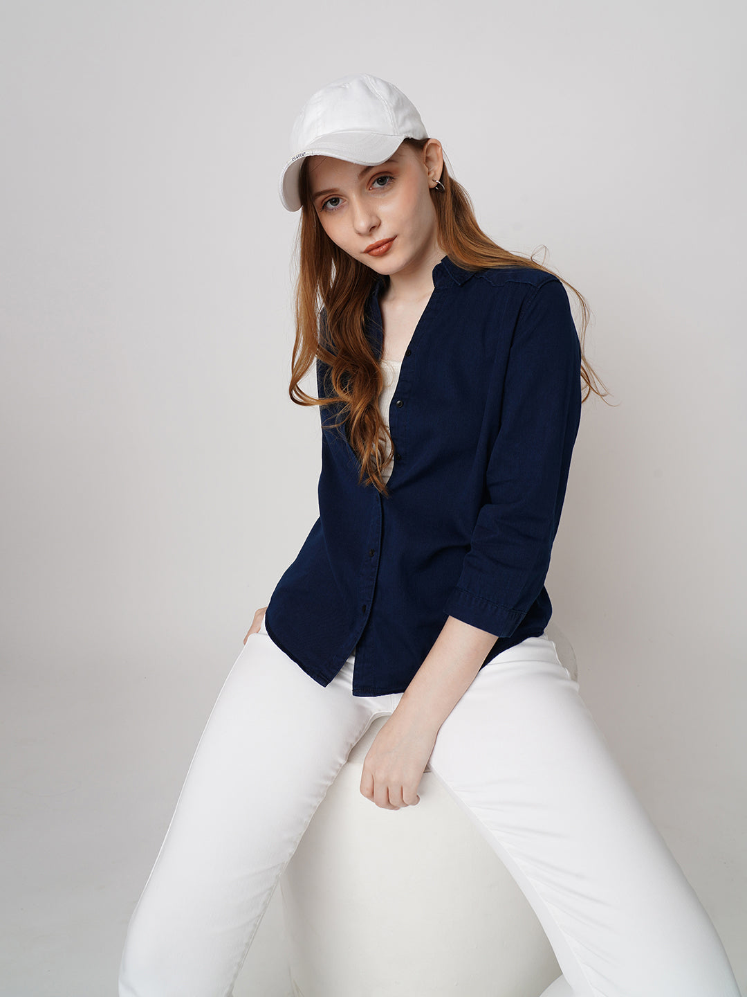 Women Solid Denim Shirt