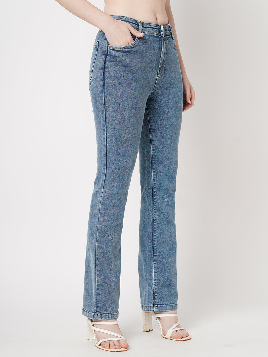 Women Light Blue Mini Flare Jeans
