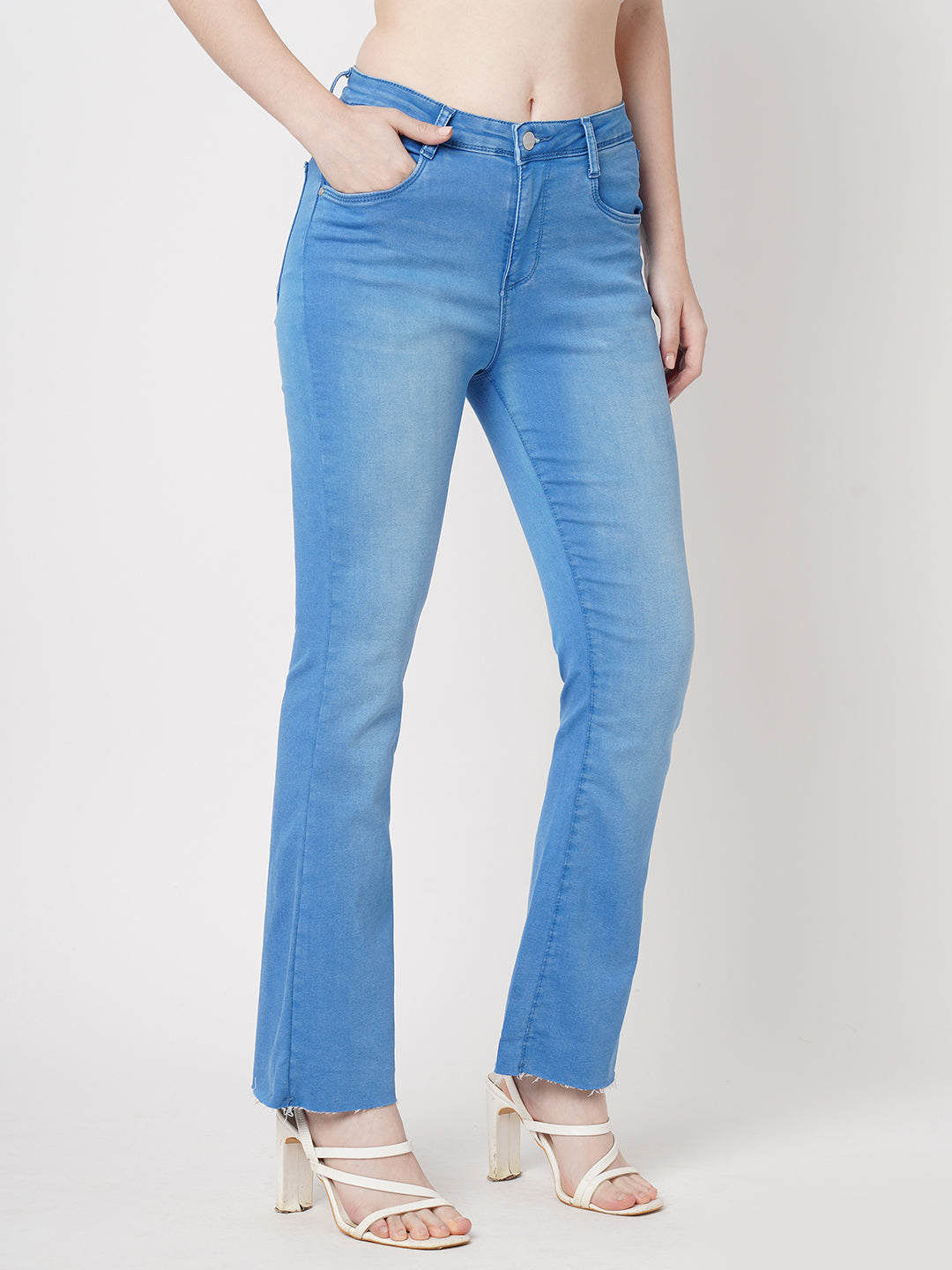 Women Bruno Blue High-Rise Crop Flare Jeans