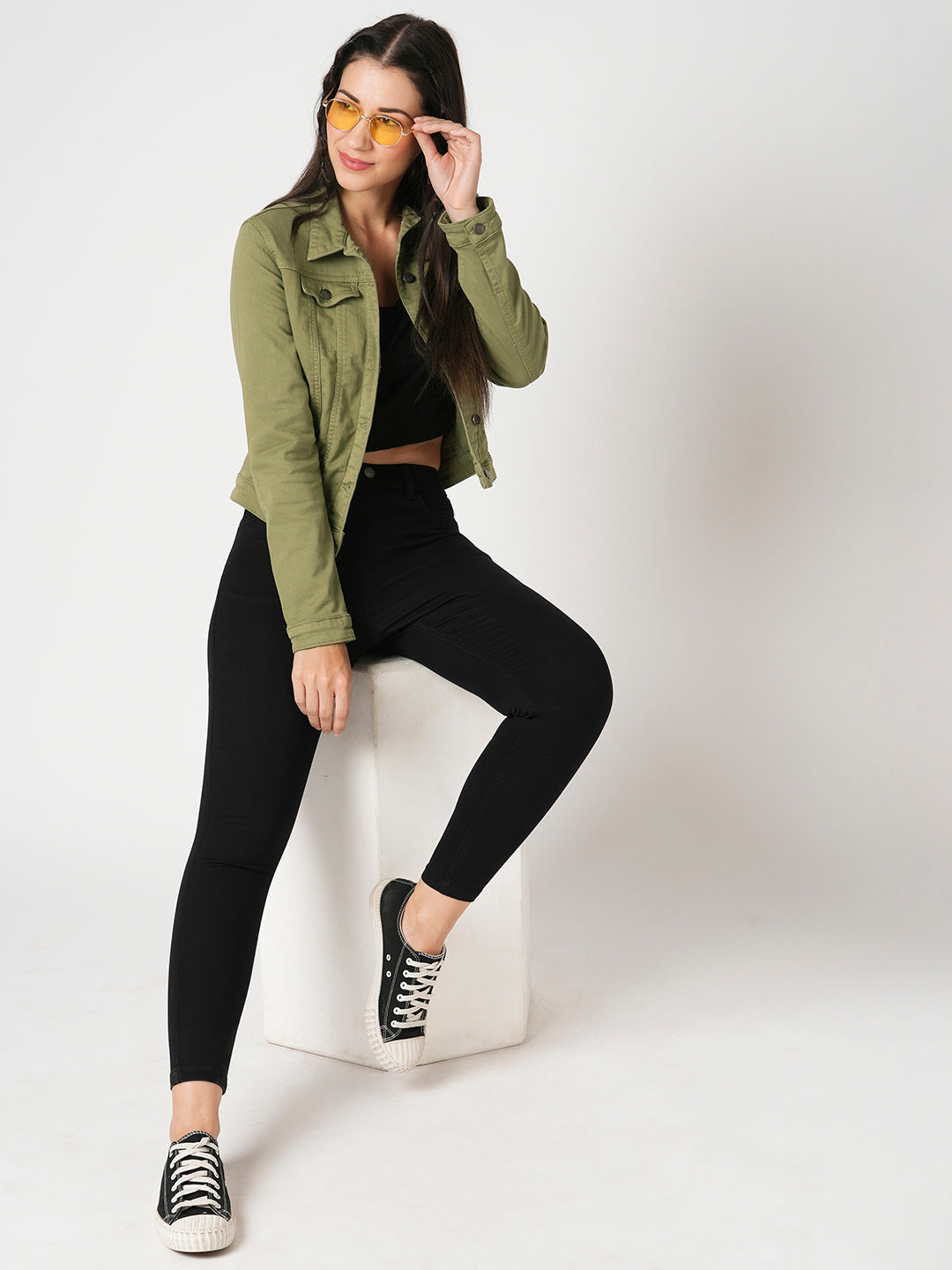 Women Olive Denim Jacket