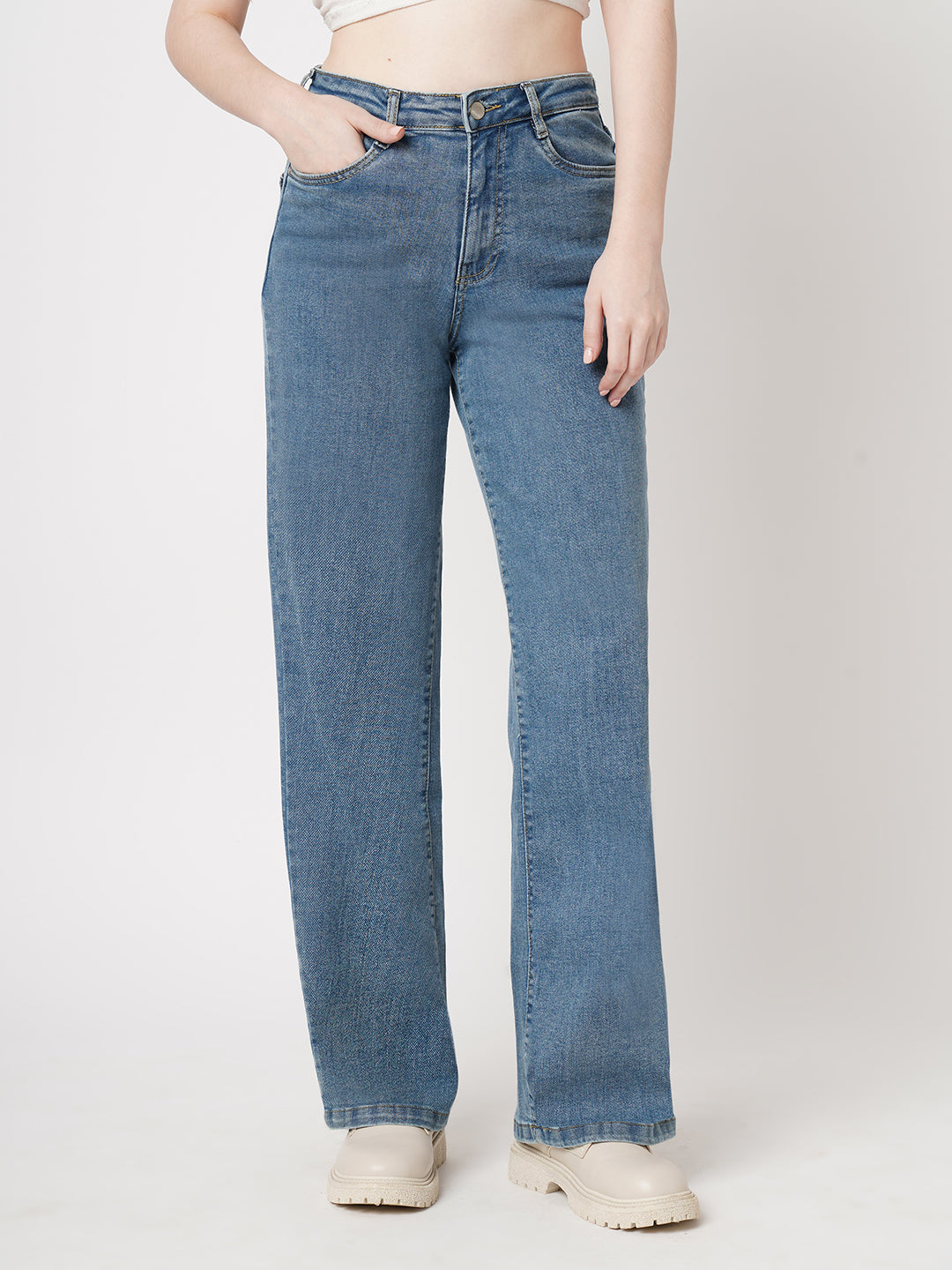 Women Blue High-Rise Wide Leg Jeans