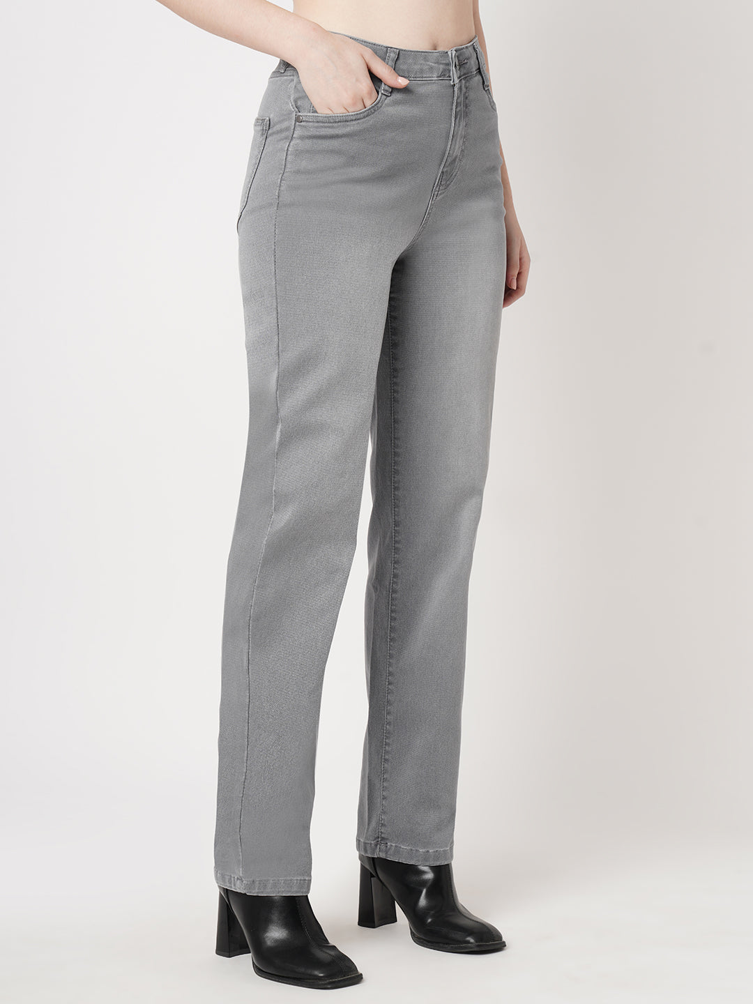 Women Grey High-Rise Relax Straigh Fit Jeans