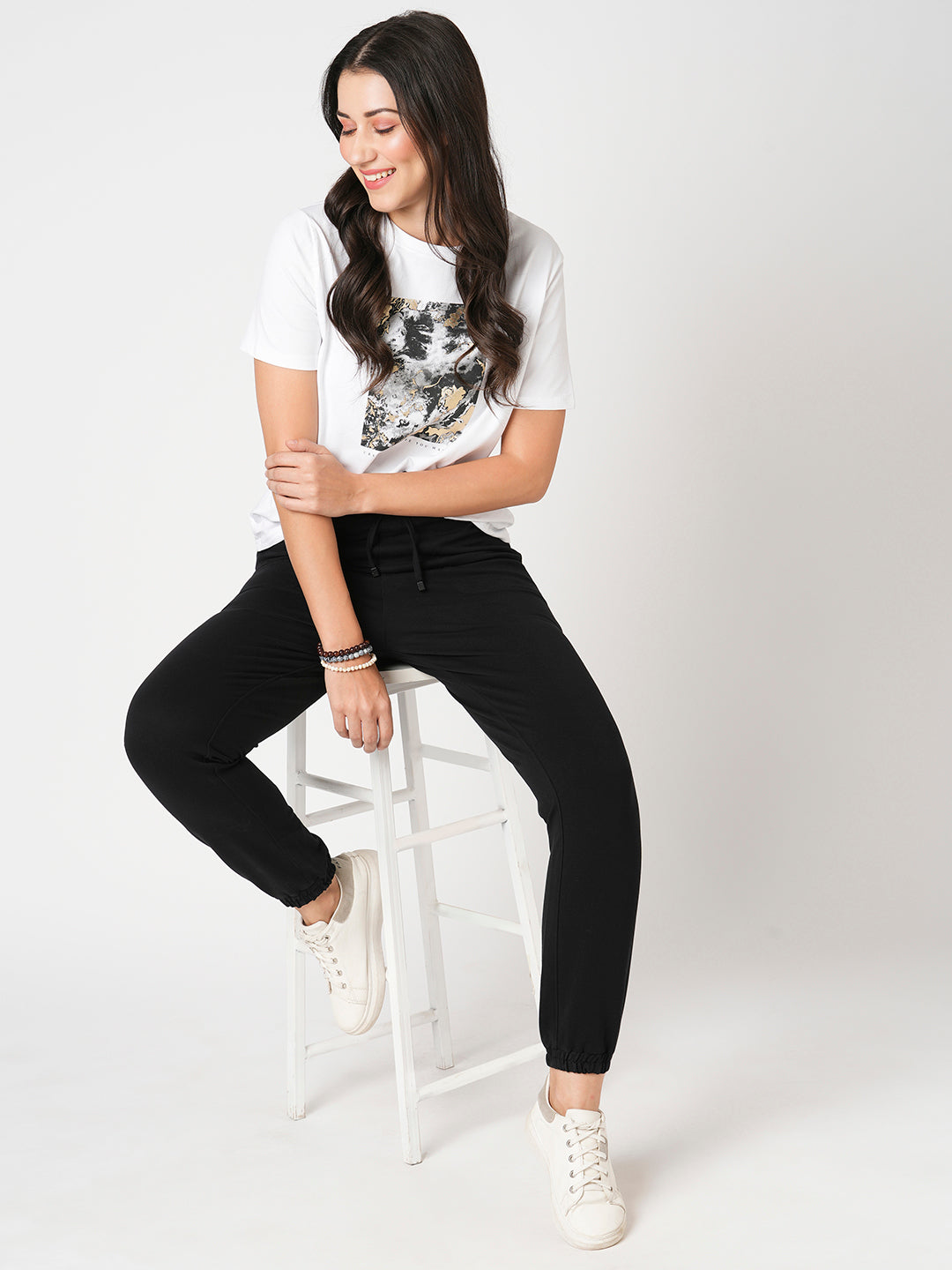 Women Black Mid-Rise Athleisure Joggers