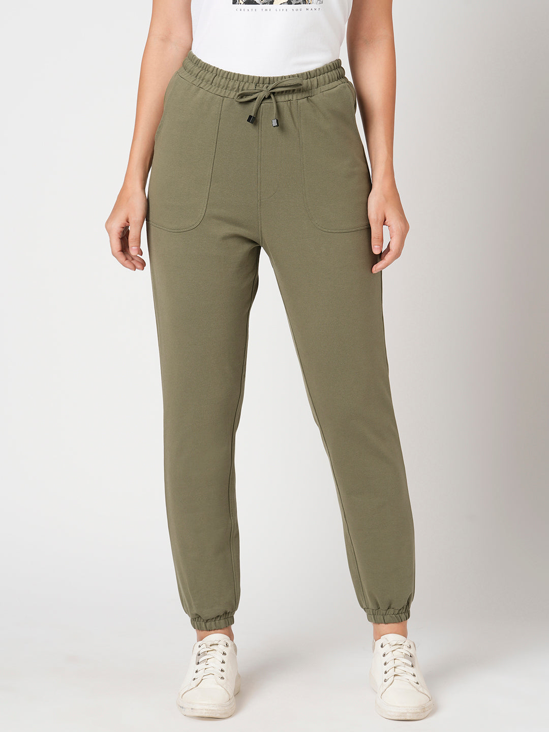 Women Olive High-Rise Joggers