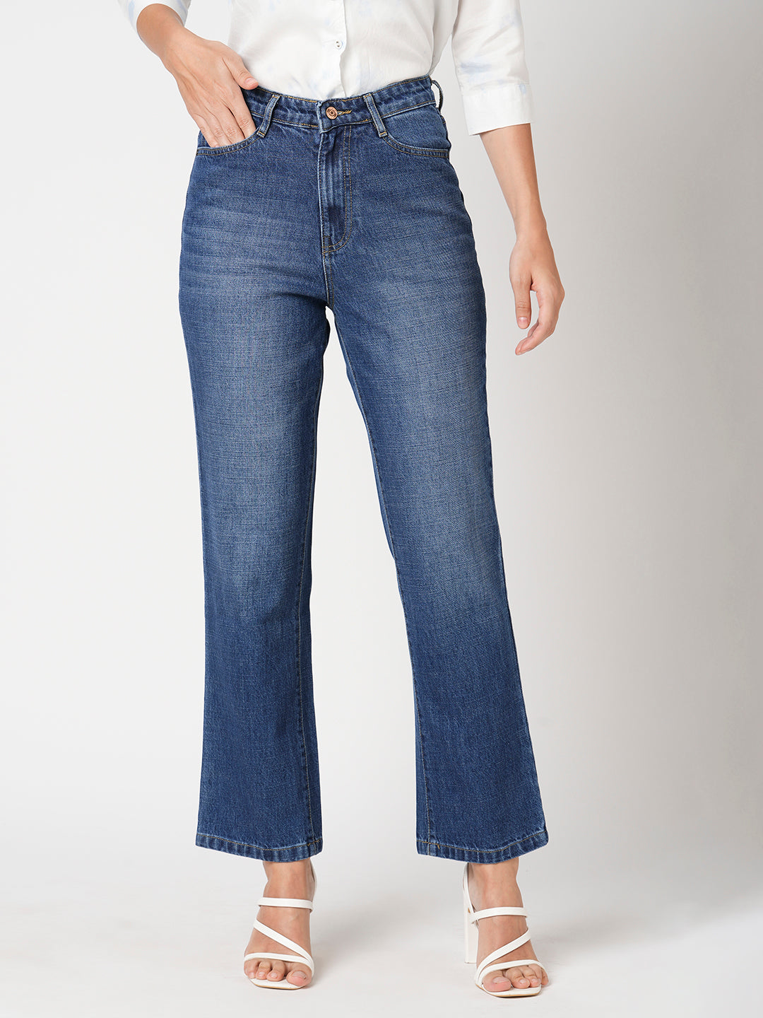 Women Blue High-Rise Straight Fit Jeans